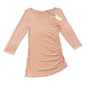 Studio M NWT Max Studio Striped Ruched Asymmetric Side Knit Top Orange Large